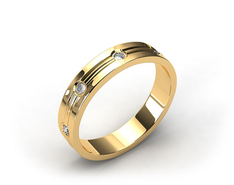 14k Yellow Gold 4mm Etched Bezel Set Diamond Wedding Ring